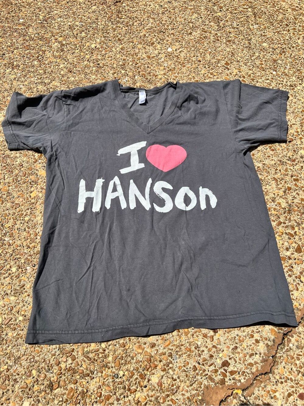 Vintage V Neck I Heart Hanson t shirt gray American apparel M